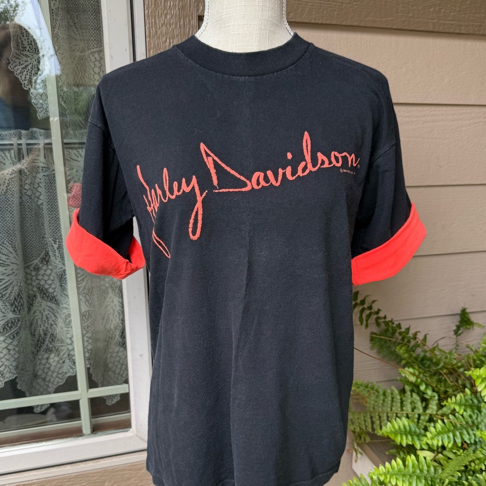 Rare, 1991 Harley-Davidson Black Tee with Orange Details